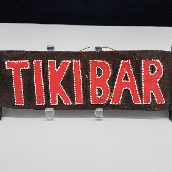 Handcrafted Wooden Tiki Bar Sign Tribal Mask Design Kitsch Luau 20" Wide Man Cav - Picture 4 of 8